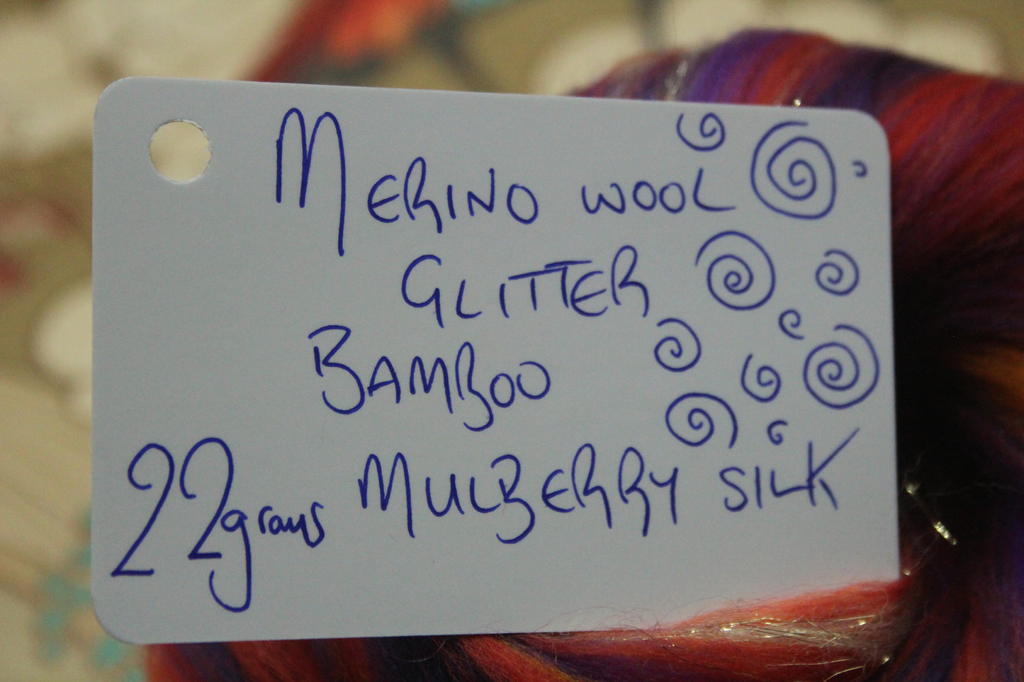 Merino Wool Blend - Orange Purple - 22 grams / 0.7 oz - Fibre for felting, weaving or spinning