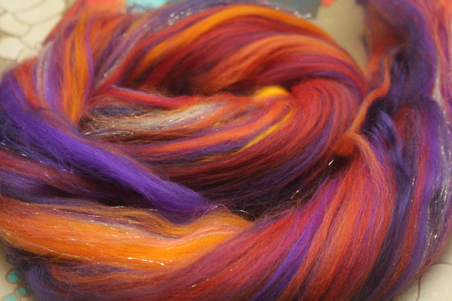 Merino Wool Blend - Orange Purple - 22 grams / 0.7 oz - Fibre for felting, weaving or spinning