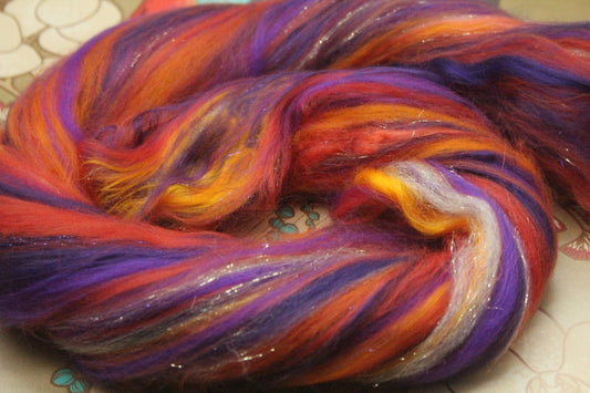 Merino Wool Blend - Orange Purple - 22 grams / 0.7 oz - Fibre for felting, weaving or spinning