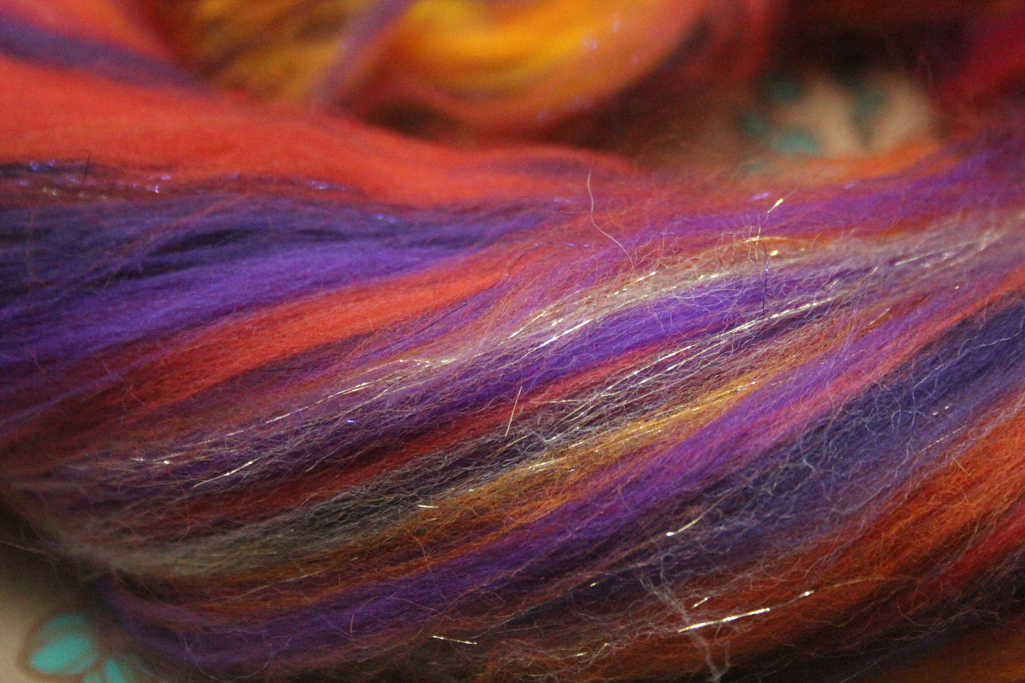 Merino Wool Blend - Orange Purple - 22 grams / 0.7 oz - Fibre for felting, weaving or spinning