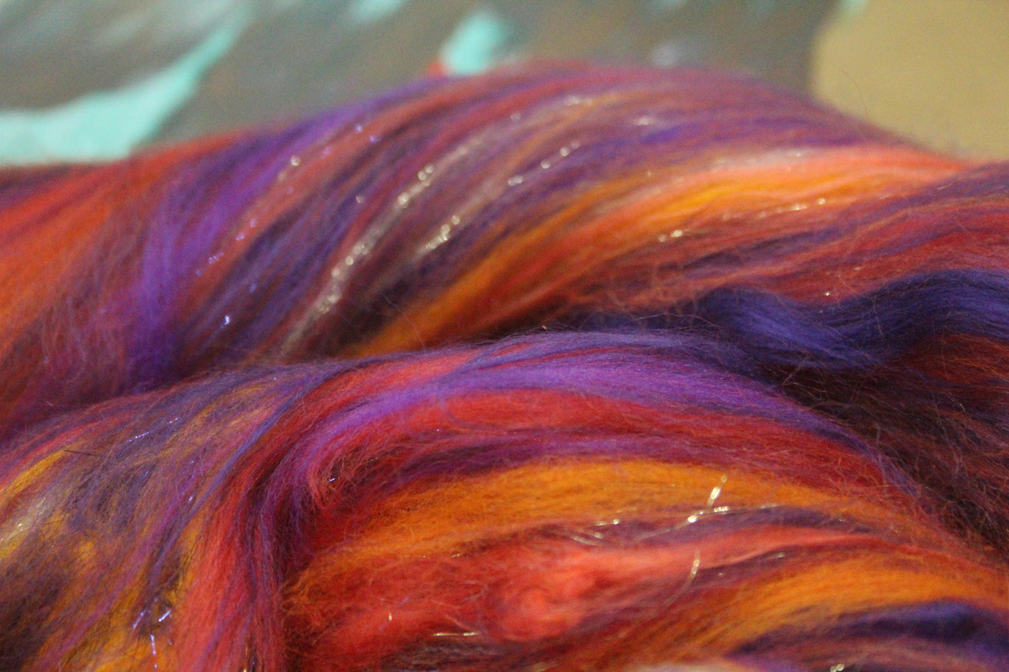 Merino Wool Blend - Orange Purple - 22 grams / 0.7 oz - Fibre for felting, weaving or spinning