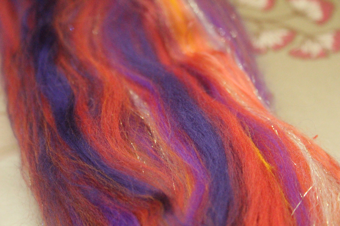 Merino Wool Blend - Orange Purple - 22 grams / 0.7 oz - Fibre for felting, weaving or spinning