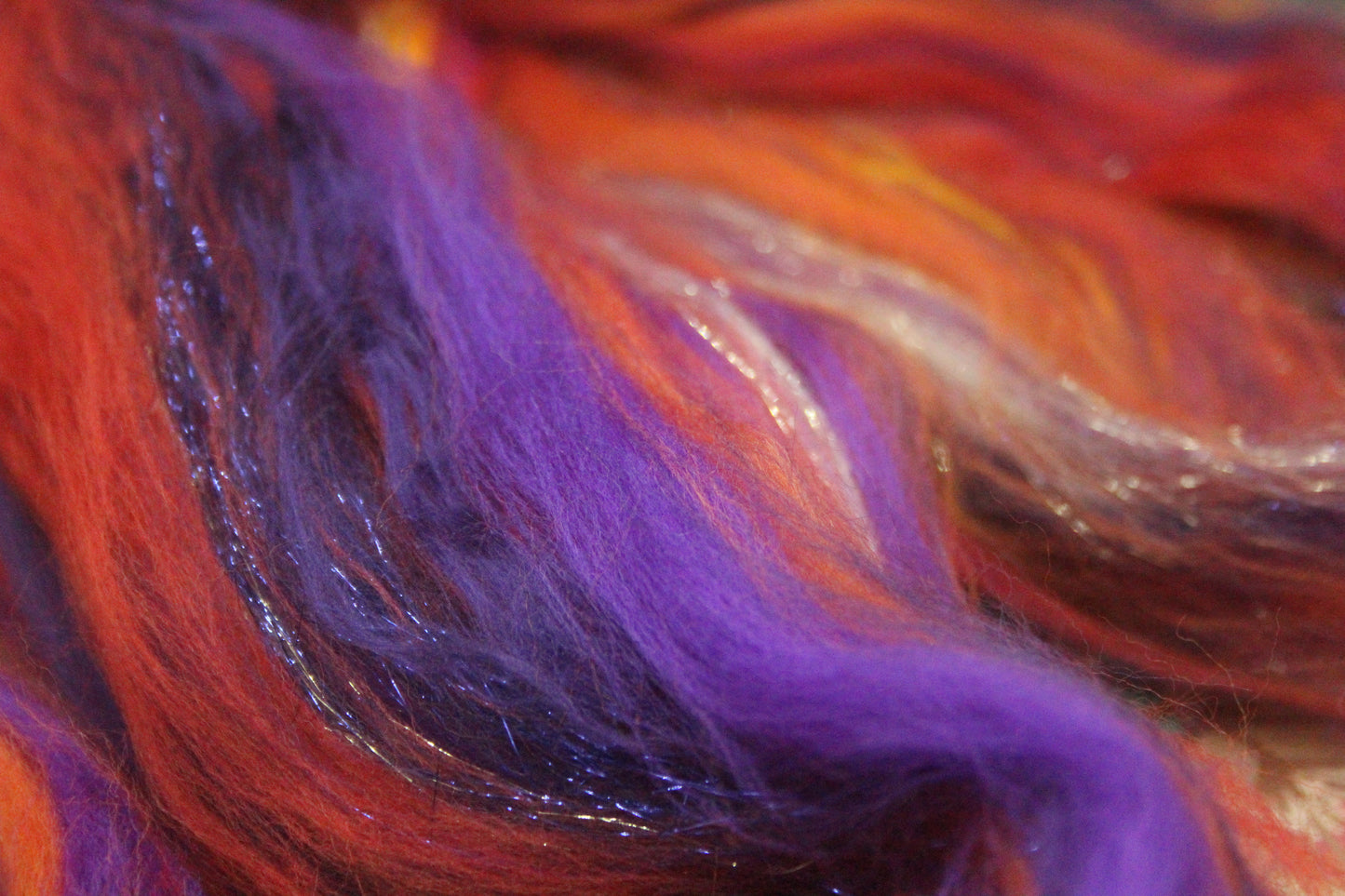 Merino Wool Blend - Orange Purple - 22 grams / 0.7 oz - Fibre for felting, weaving or spinning