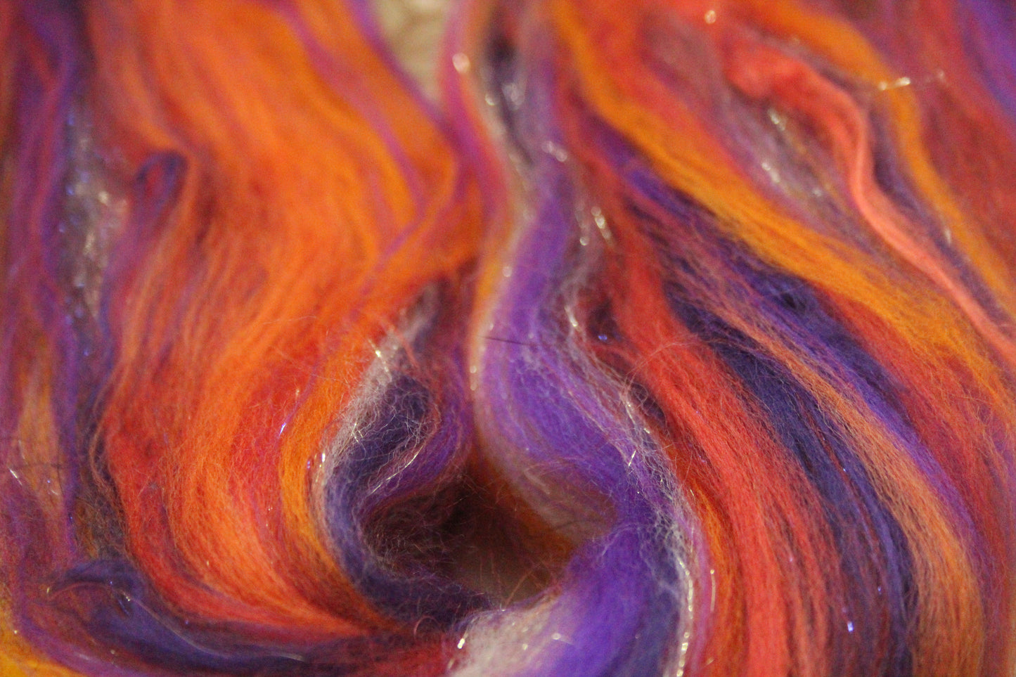 Merino Wool Blend - Orange Purple - 22 grams / 0.7 oz - Fibre for felting, weaving or spinning