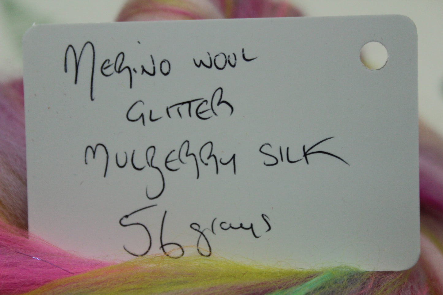 Merino Wool Blend - Purple Rose Green Pink - 56 grams / 1.9 oz - Fibre for felting, weaving or spinning