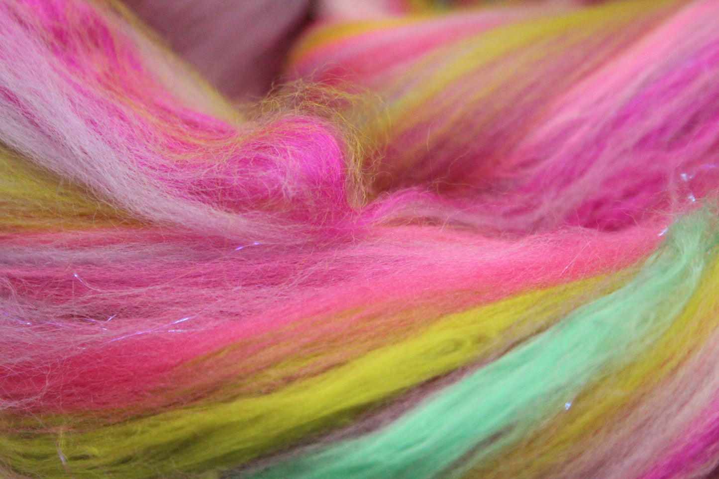 Merino Wool Blend - Purple Rose Green Pink - 56 grams / 1.9 oz - Fibre for felting, weaving or spinning