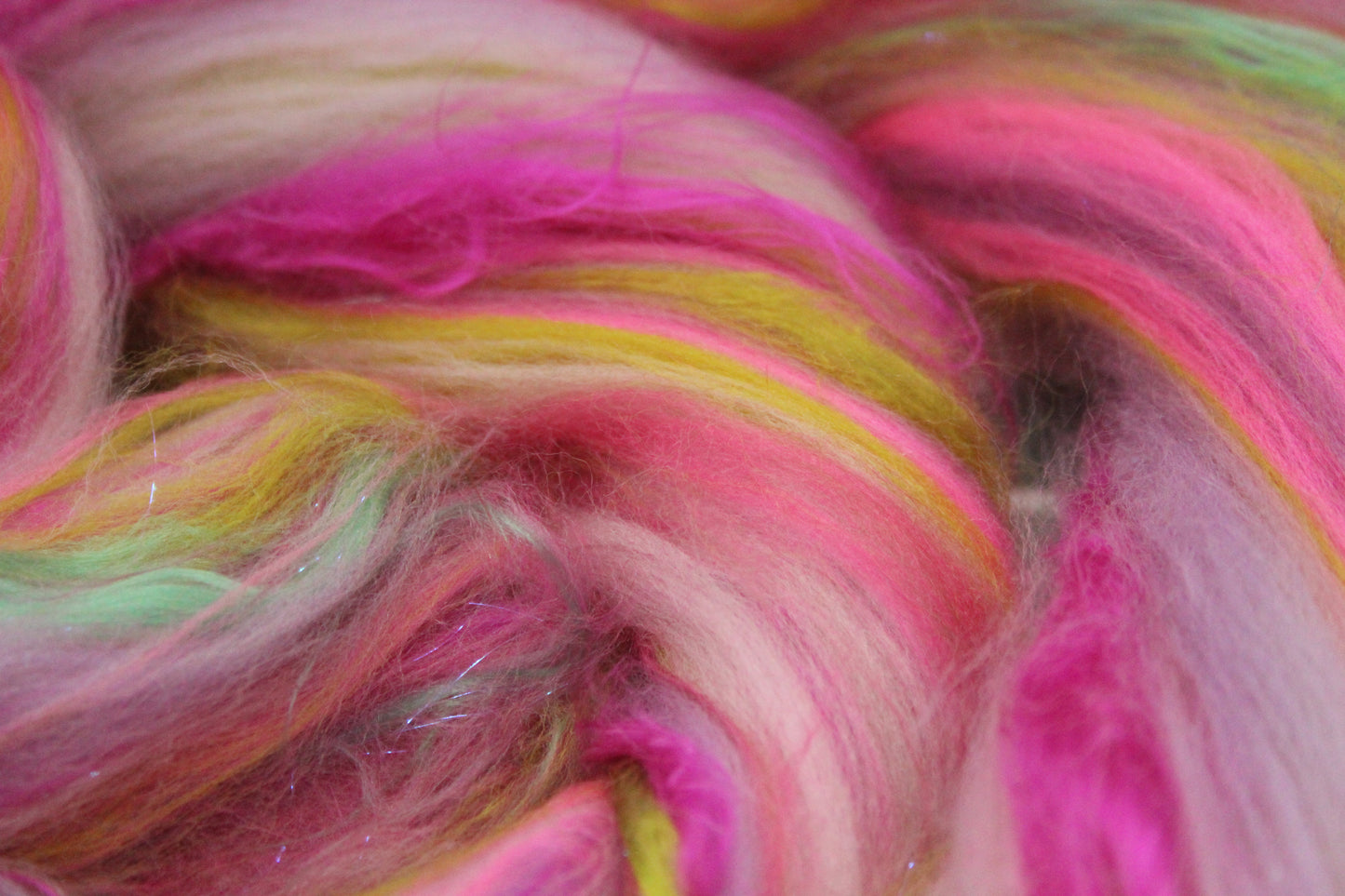 Merino Wool Blend - Purple Rose Green Pink - 56 grams / 1.9 oz - Fibre for felting, weaving or spinning