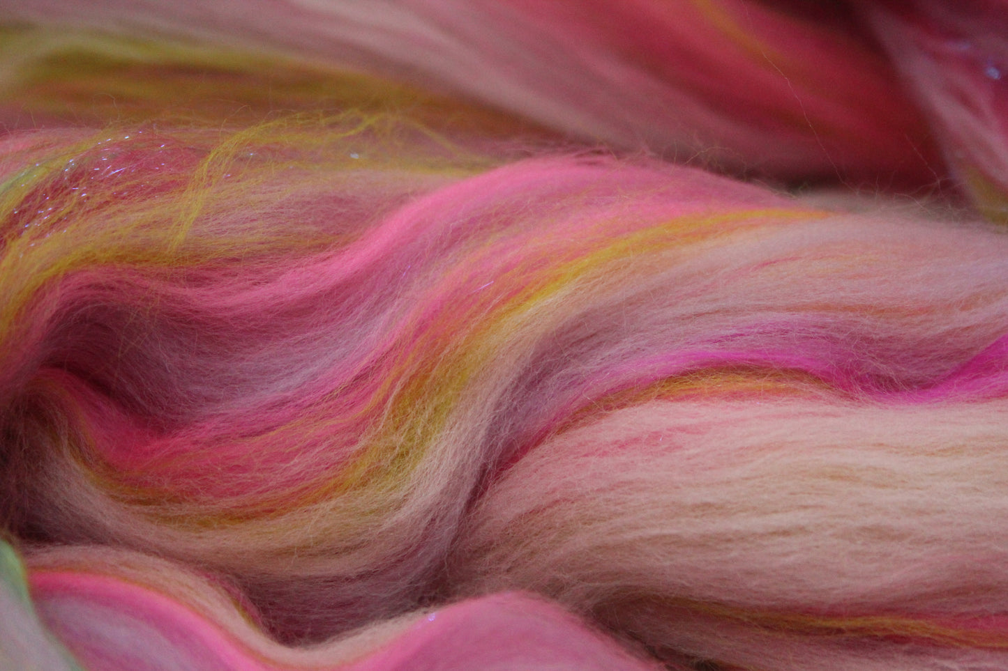 Merino Wool Blend - Purple Rose Green Pink - 56 grams / 1.9 oz - Fibre for felting, weaving or spinning