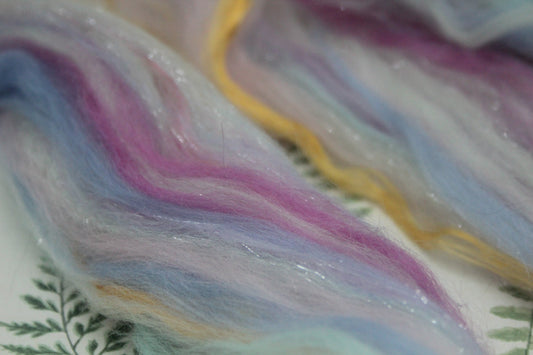Merino Wool Blend - White Blue Purple Pink - 27 grams / 0.9 oz - Fibre for felting, weaving or spinning