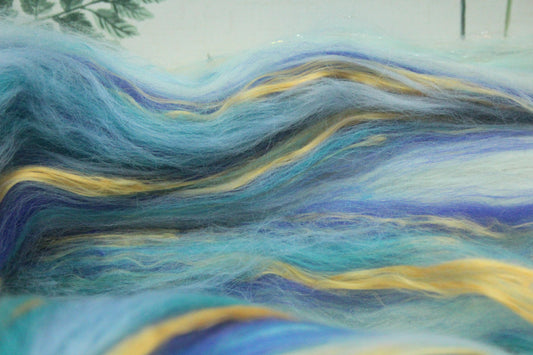 Merino Wool Blend - Orange Blue - 73 grams / 2.5 oz - Fibre for felting, weaving or spinning