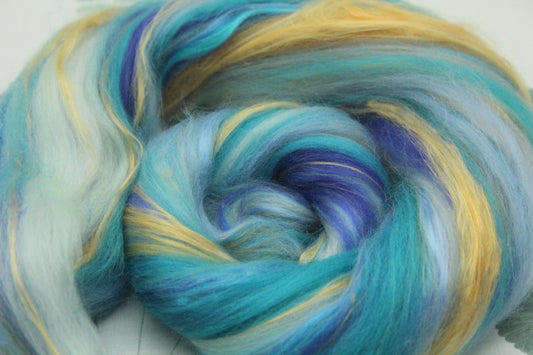 Merino Wool Blend - Orange Blue - 20 grams / 0.7 oz - Fibre for felting, weaving or spinning