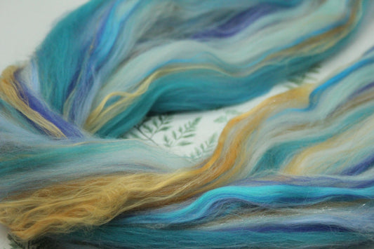 Merino Wool Blend - Orange Blue - 20 grams / 0.7 oz - Fibre for felting, weaving or spinning