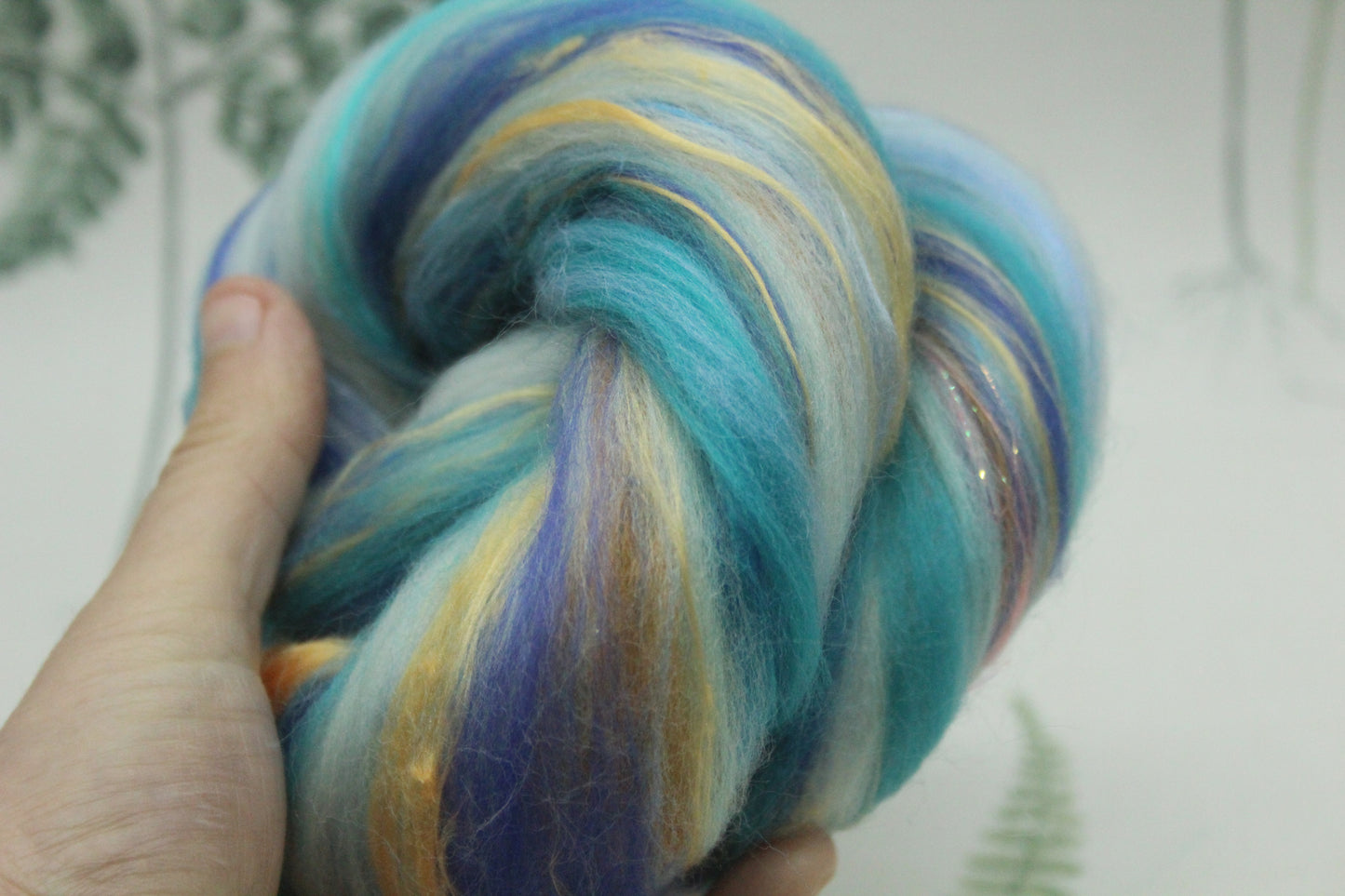 Merino Wool Blend - Orange Blue - 20 grams / 0.7 oz - Fibre for felting, weaving or spinning