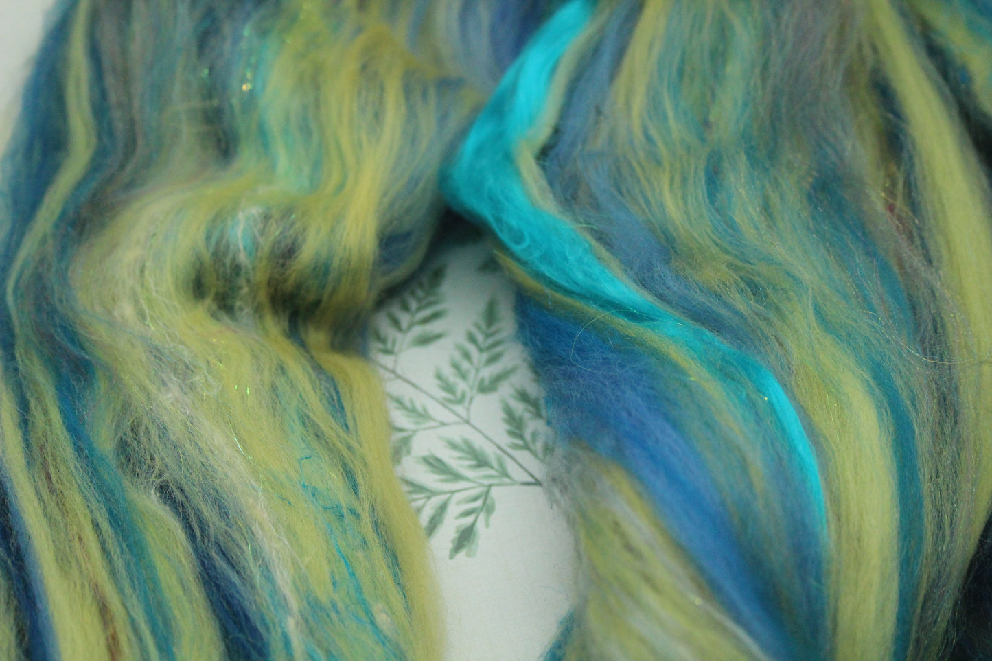 Merino Wool Blend - Blue Yellow - 67 grams / 2.3 oz - Fibre for felting, weaving or spinning