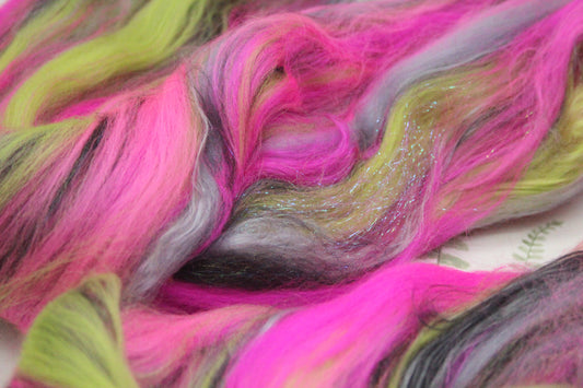 Merino Wool Blend - Pink Grey Black Green - 67 grams / 2.3 oz - Fibre for felting, weaving or spinning
