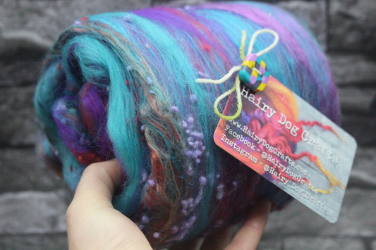 Merino Art Batt  - Purple Blue - NEPPS - 121 grams 4.2 oz - Wool for felting, spinning and weaving
