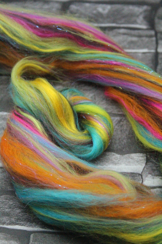 Merino Wool Blend - Pink Purple Yellow Black Green - 11 grams / 0.3 oz - Fibre for felting, weaving or spinning