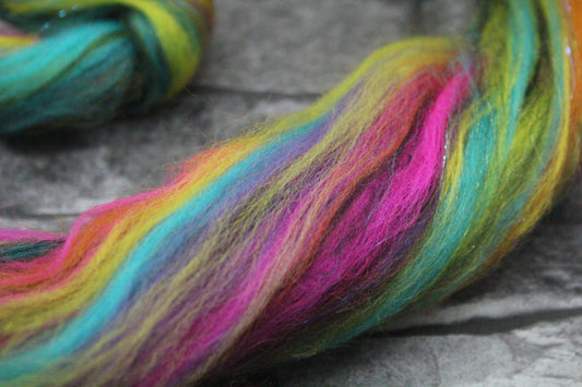 Merino Wool Blend - Pink Purple Yellow Black Green - 11 grams / 0.3 oz - Fibre for felting, weaving or spinning