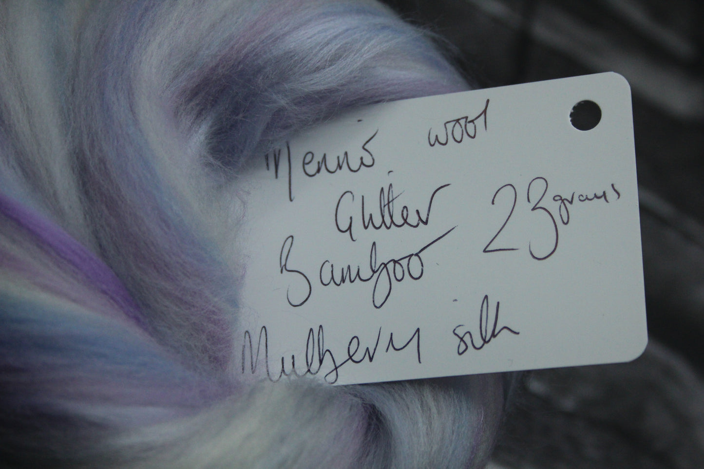 Merino Wool Blend - Grey White Purple - 23 grams / 0.8 oz - Fibre for felting, spinning and weaving