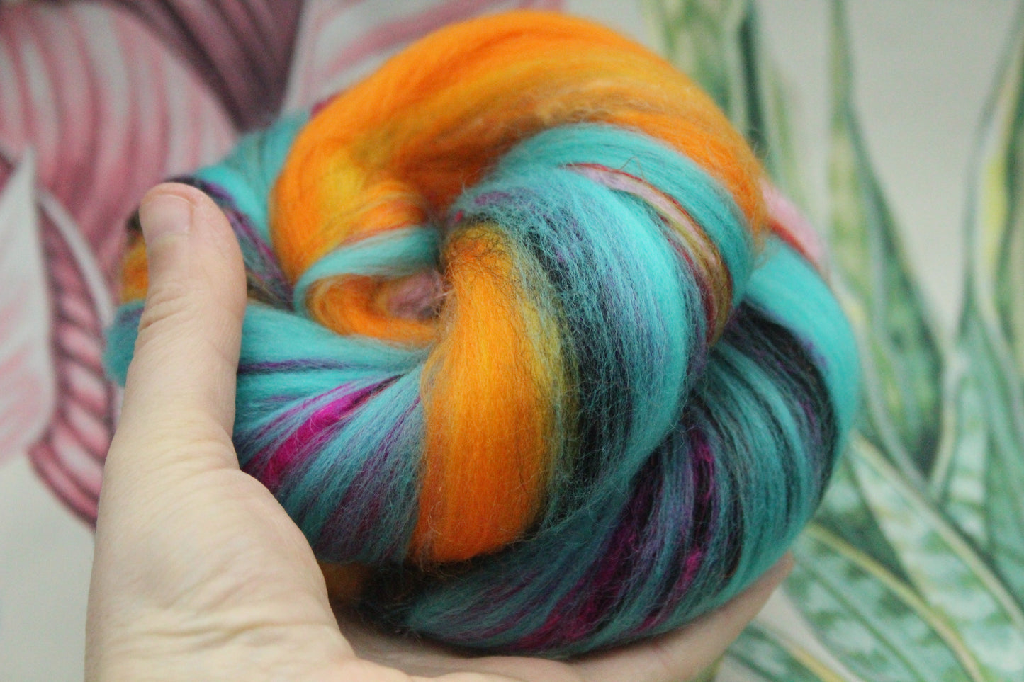 Wool Blend - Orange Blue Black - 24 grams / 0.8 oz  - Fibre for felting, weaving or spinning