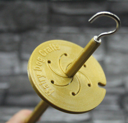 Top Whorl Spindle - (Imperfect) - Flat Pack - Glittery Gold (Bigger, silver hook)