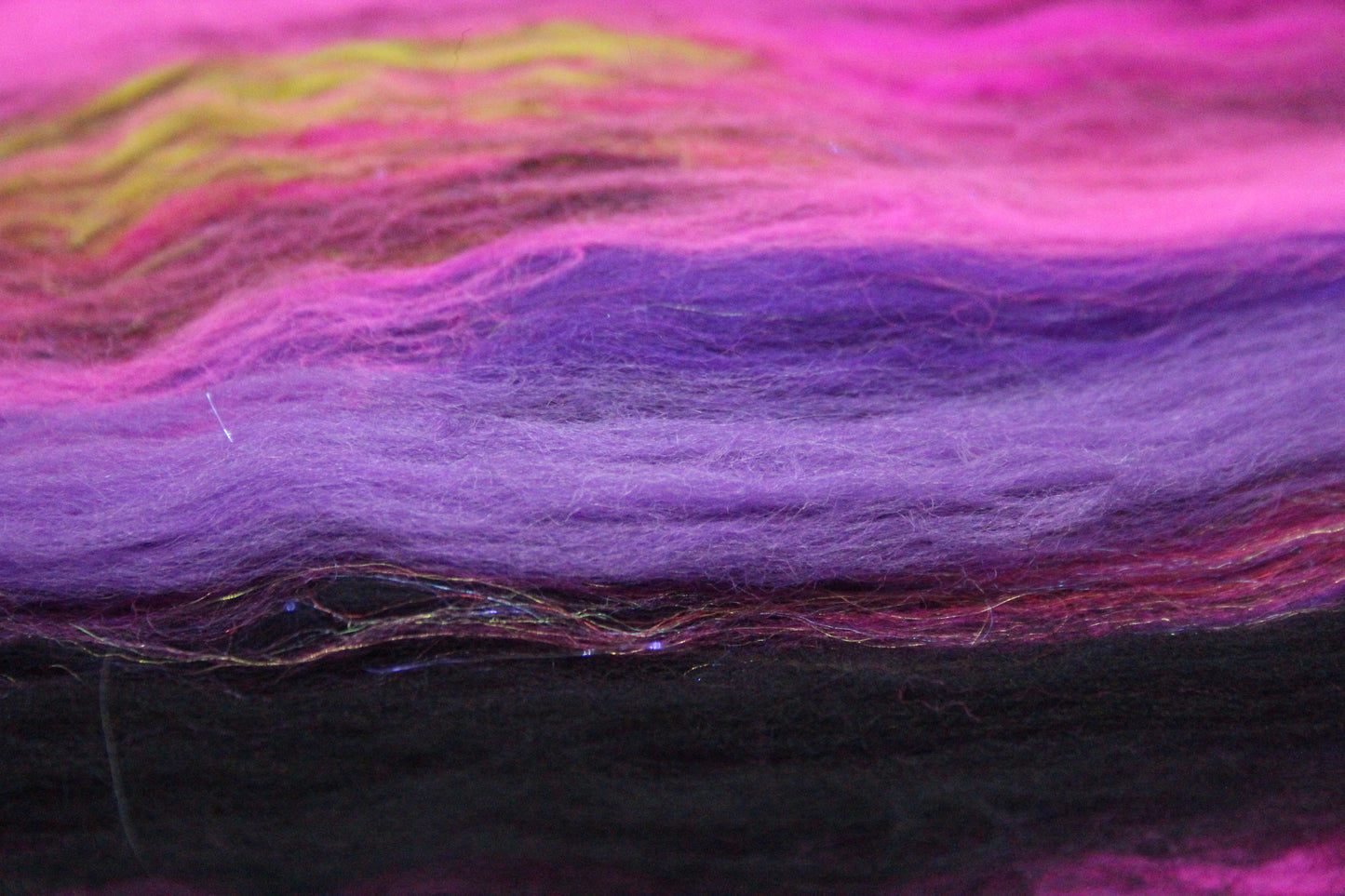 Merino Art Batt  - Pink Black Purple - 114 grams 4 oz - Wool for felting, spinning and weaving