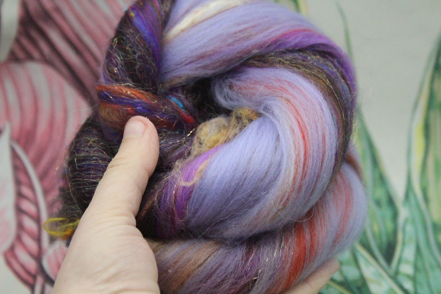 Wool Blend - Purple Brown - 24 grams / 0.8 oz  - Fibre for felting, weaving or spinning