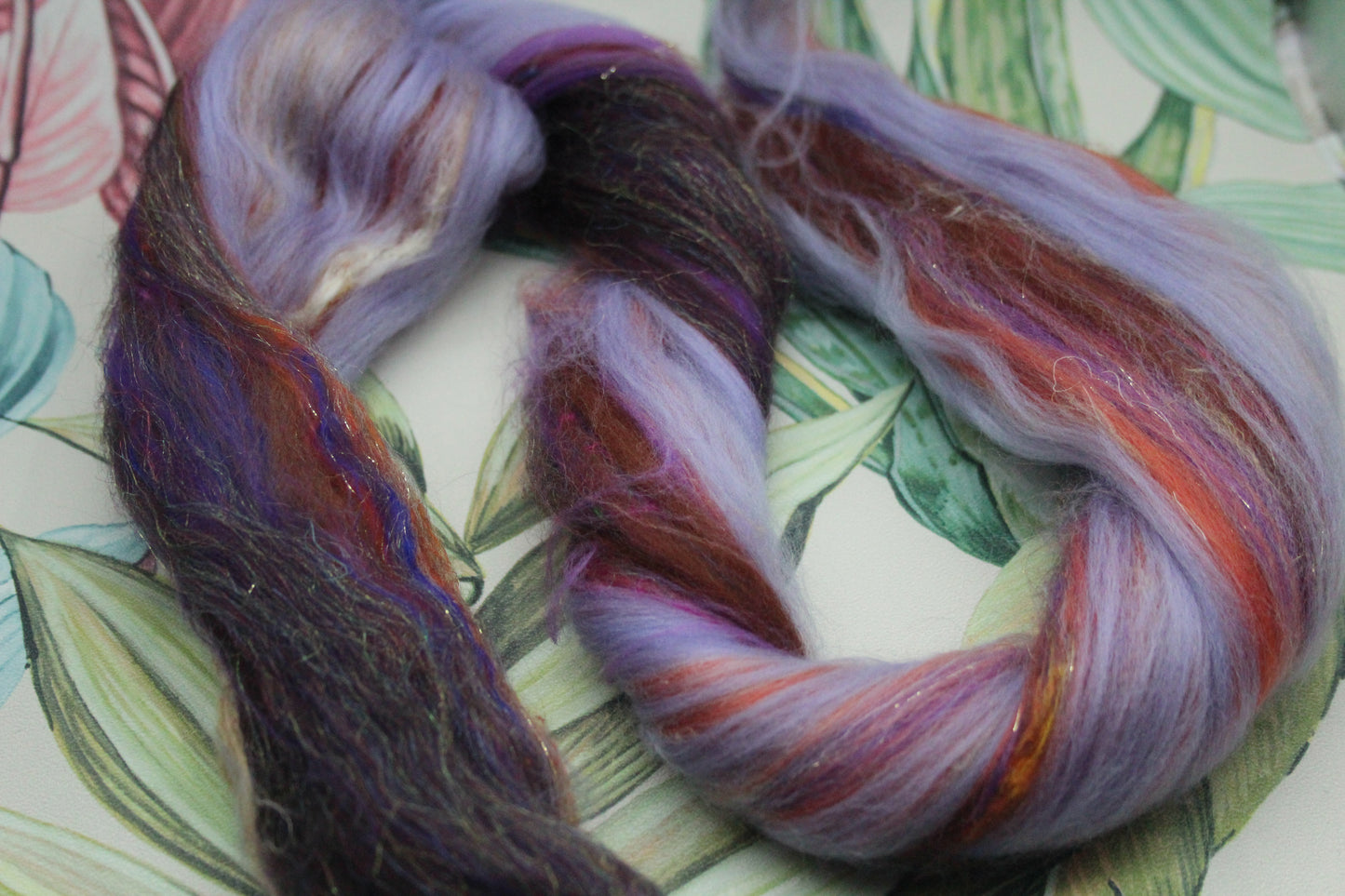 Merino Wool Blend - Purple Brown - 24 grams / 0.8 oz  - Fibre for felting, weaving or spinning