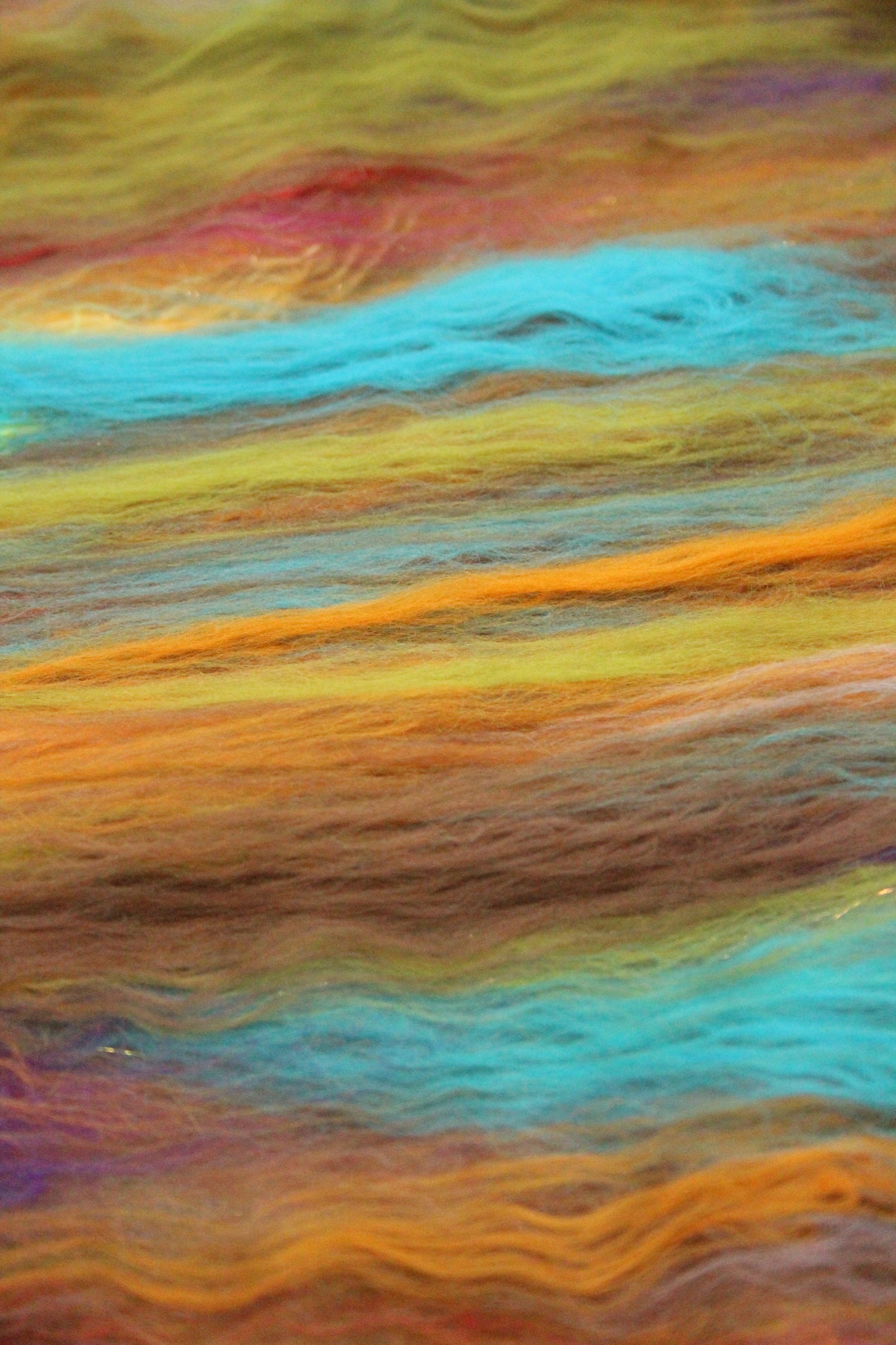 Supersoft Merino Art Batt  - Green Brown Orange - 58 grams 2 oz - Wool for felting, spinning and weaving