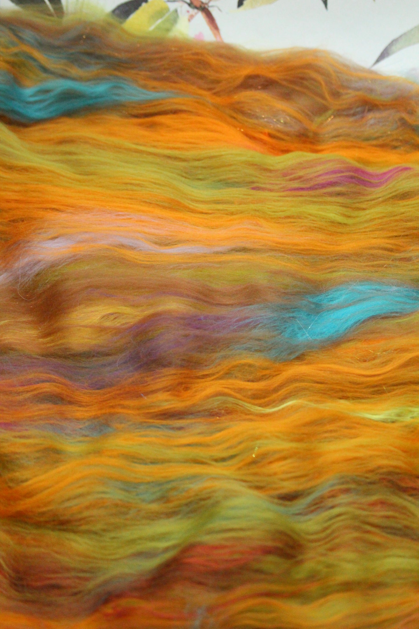 Supersoft Merino Art Batt  - Green Brown Orange - 58 grams 2 oz - Wool for felting, spinning and weaving