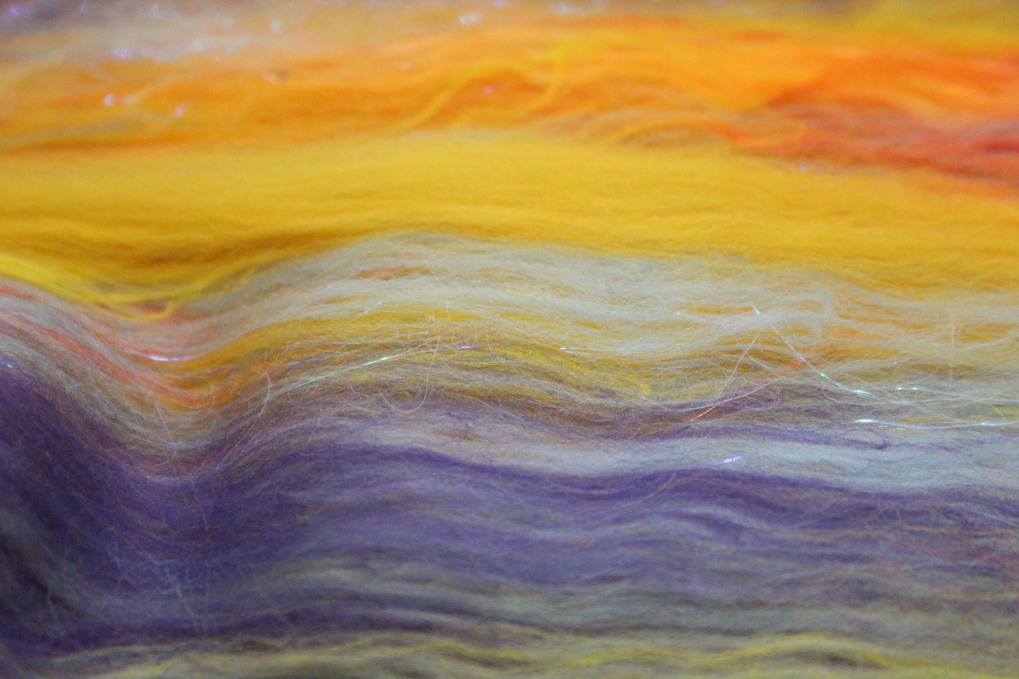 Supersoft Merino Art Batt  - Orange Yellow Blue - 63 grams 2.2 oz - Wool for felting, spinning and weaving