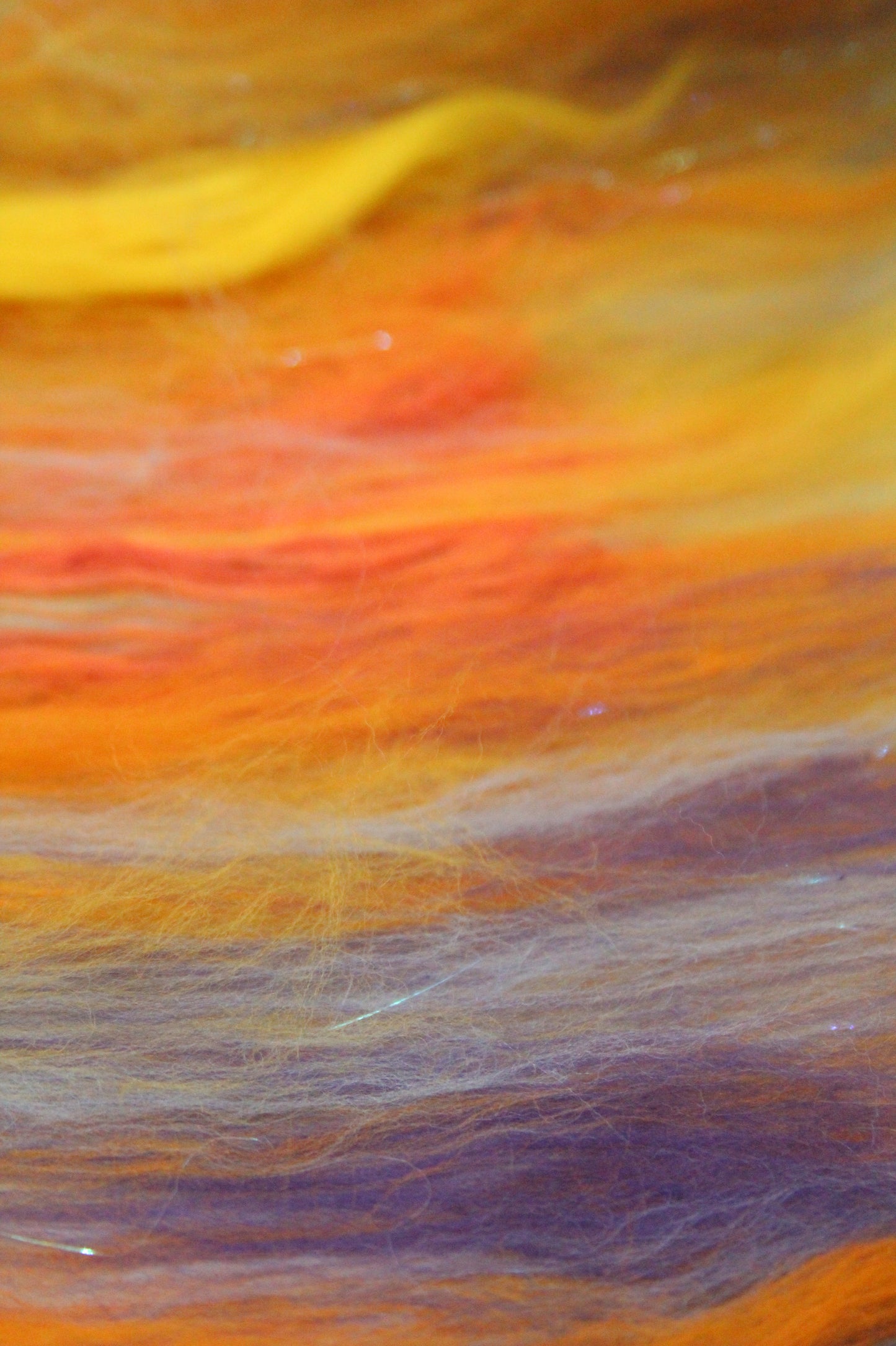 Supersoft Merino Art Batt  - Orange Yellow Blue - 63 grams 2.2 oz - Wool for felting, spinning and weaving