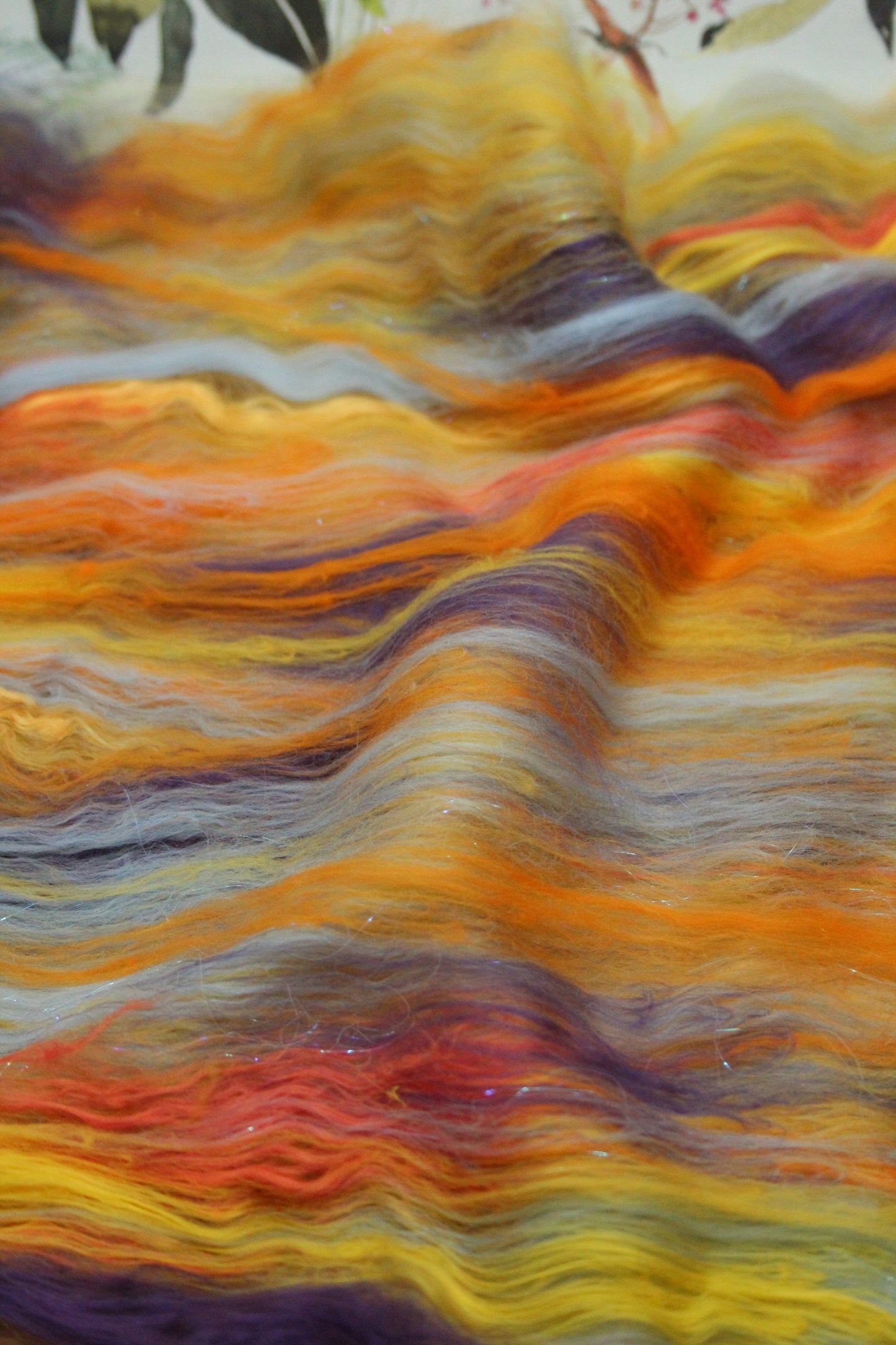 Supersoft Merino Art Batt  - Orange Yellow Blue - 63 grams 2.2 oz - Wool for felting, spinning and weaving