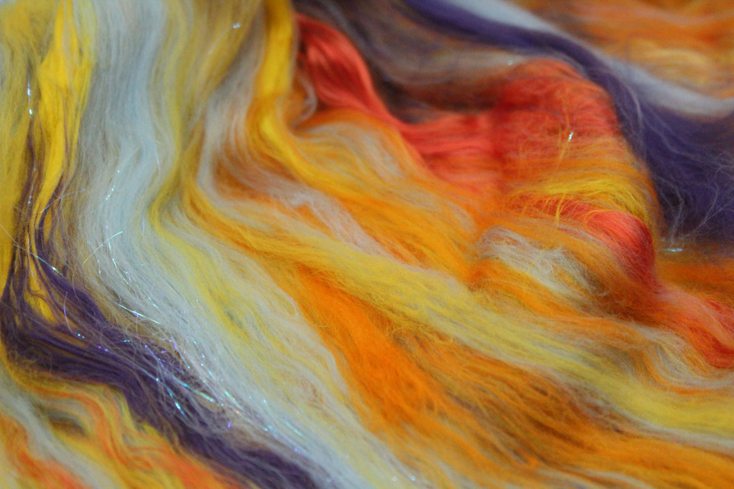 Supersoft Merino Art Batt  - Orange Yellow Blue - 63 grams 2.2 oz - Wool for felting, spinning and weaving