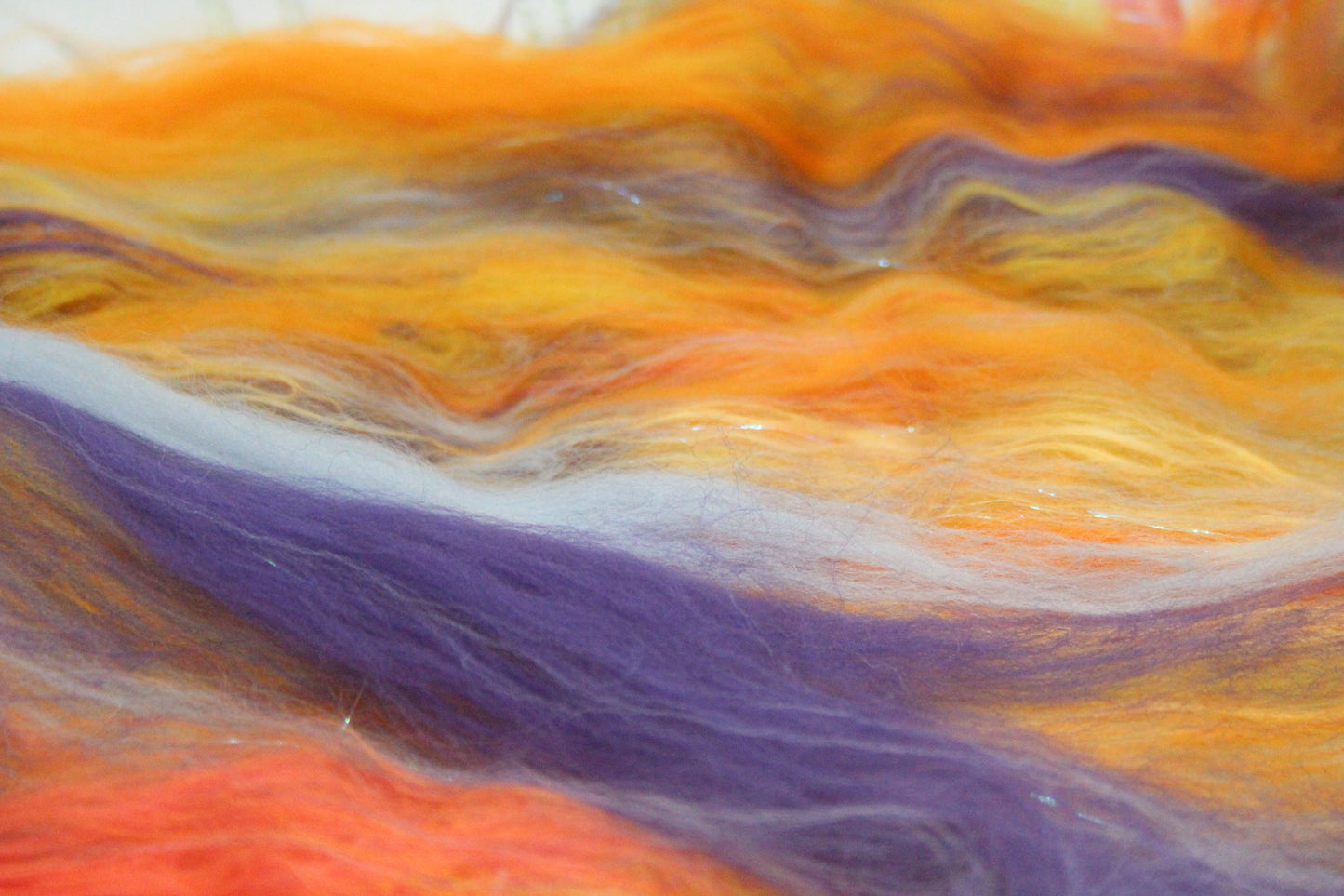 Supersoft Merino Art Batt  - Orange Yellow Blue - 63 grams 2.2 oz - Wool for felting, spinning and weaving