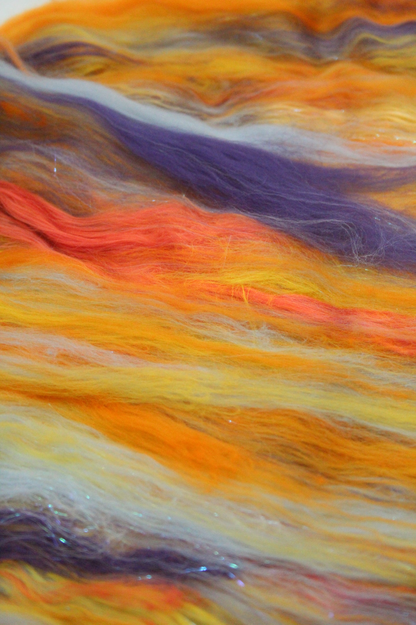 Supersoft Merino Art Batt  - Orange Yellow Blue - 63 grams 2.2 oz - Wool for felting, spinning and weaving