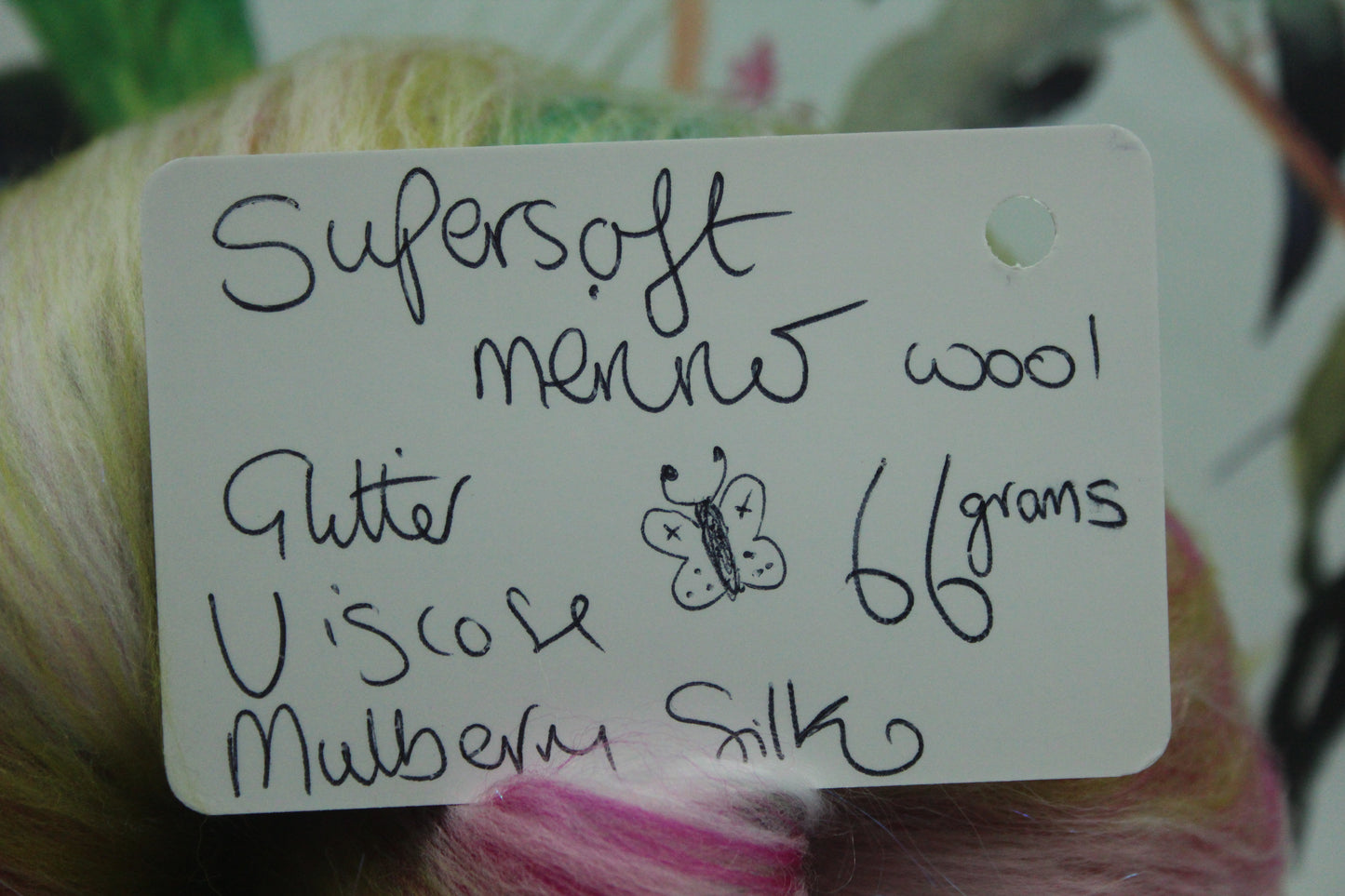 Supersoft Merino Art Batt  - Pink Green - 66 grams 2.3 oz - Wool for felting, spinning and weaving
