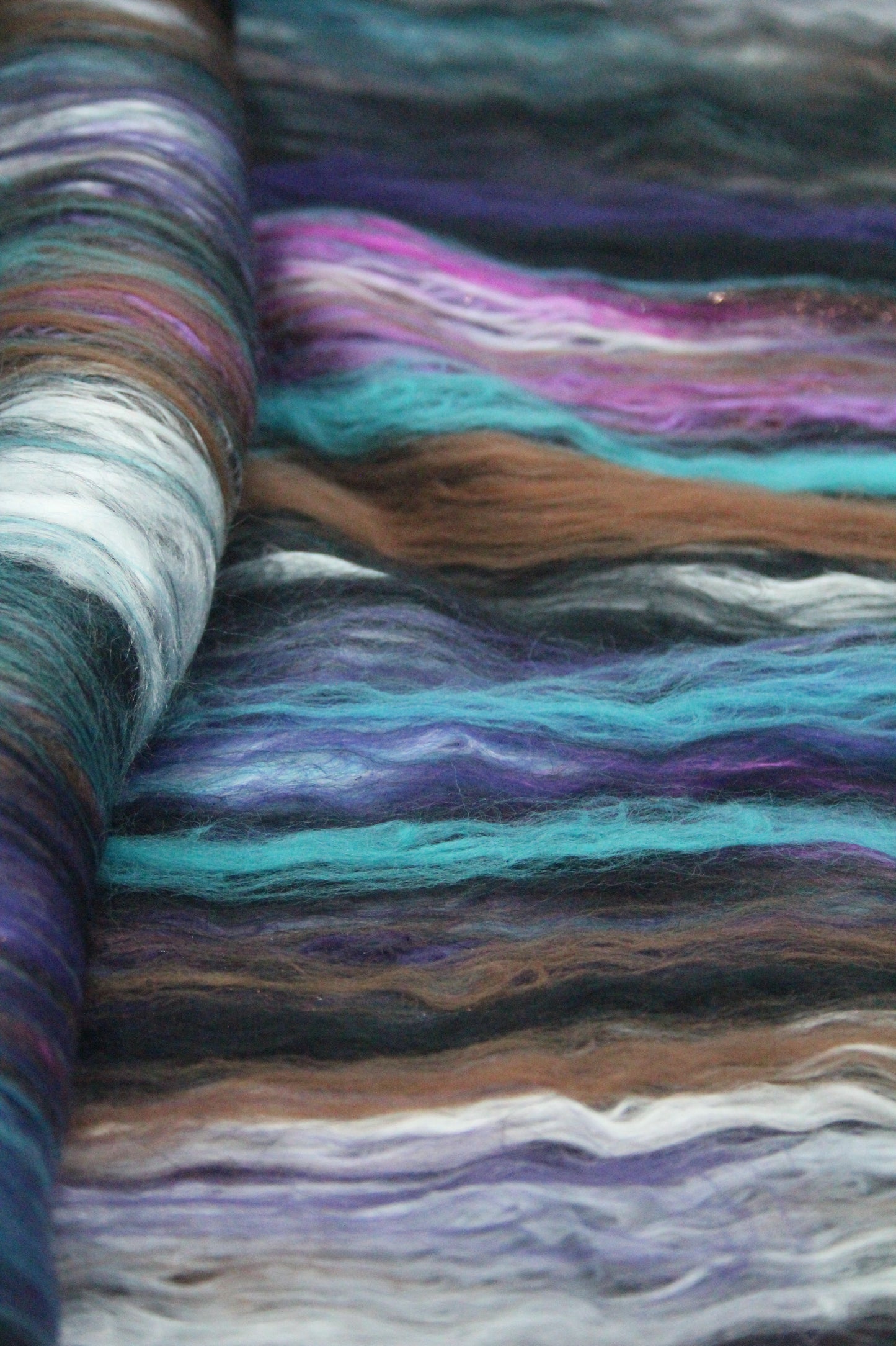Supersoft Merino Art Batt  - Blue Black Brown Purple - 56 grams 1.9 oz - Wool for felting, spinning and weaving