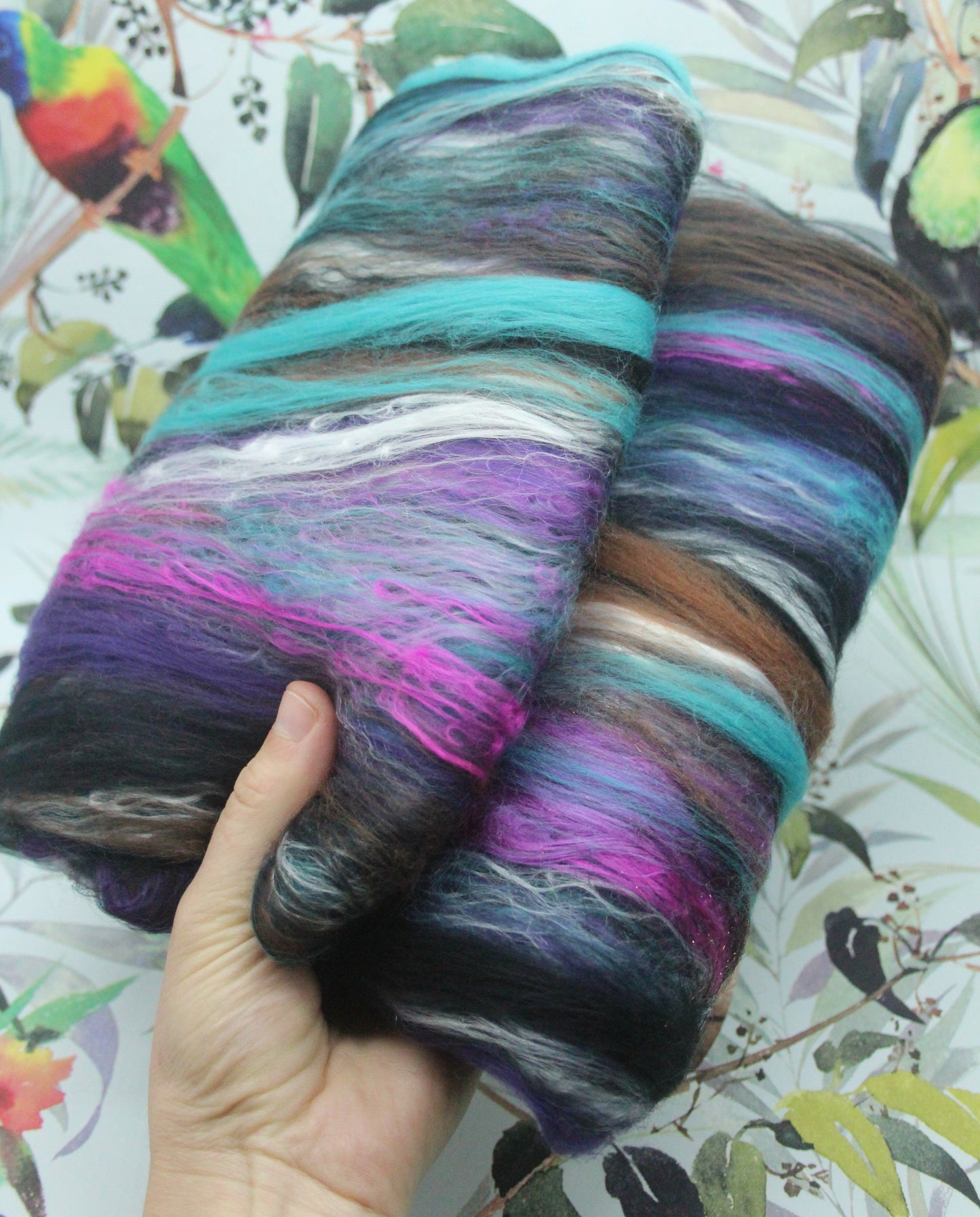 Supersoft Merino Art Batt  - Blue Black Brown Purple - 56 grams 1.9 oz - Wool for felting, spinning and weaving