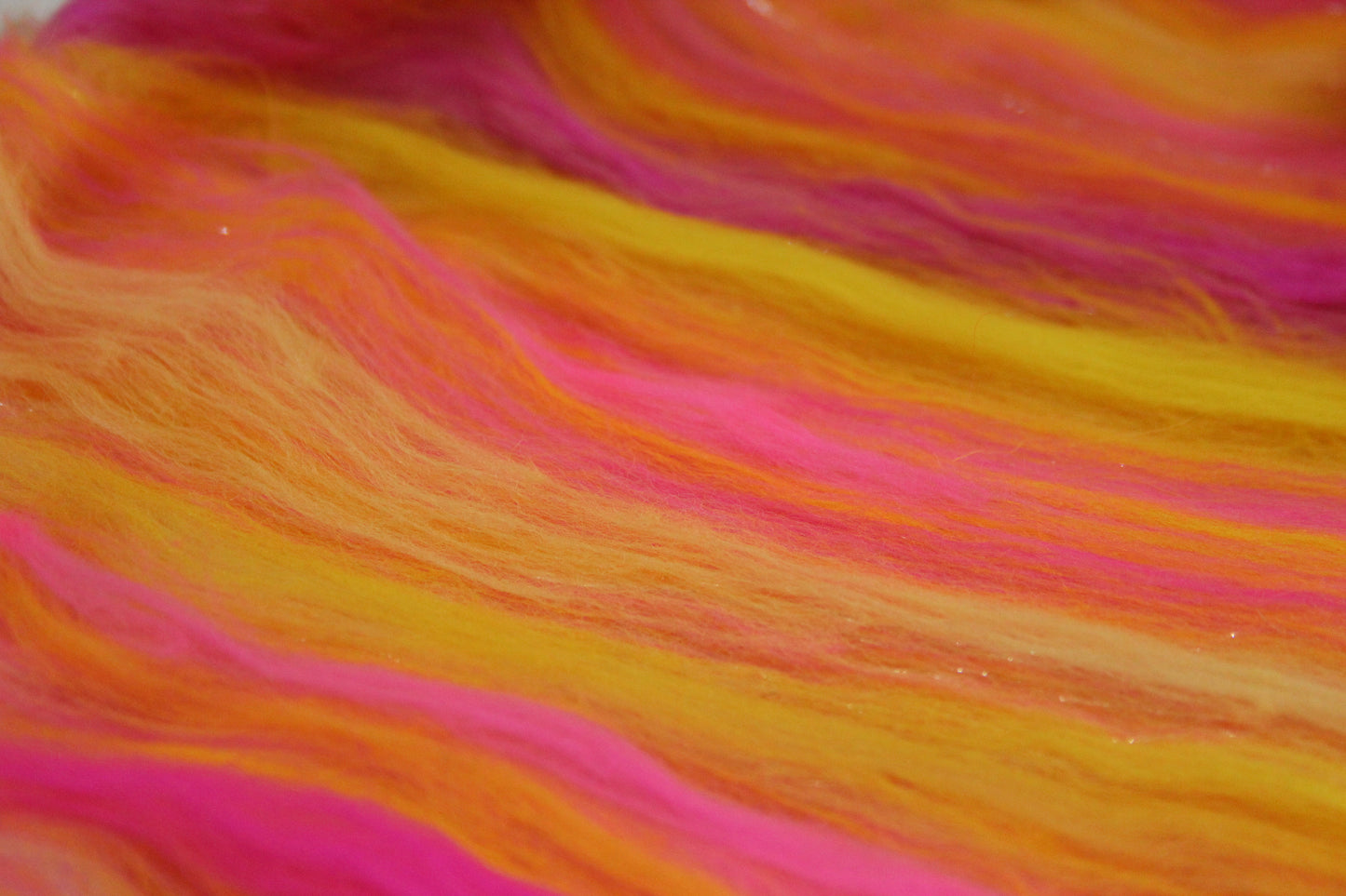 Merino Art Batt  - Pink Yellow - 69 grams 2.4 oz - Wool for felting, spinning and weaving