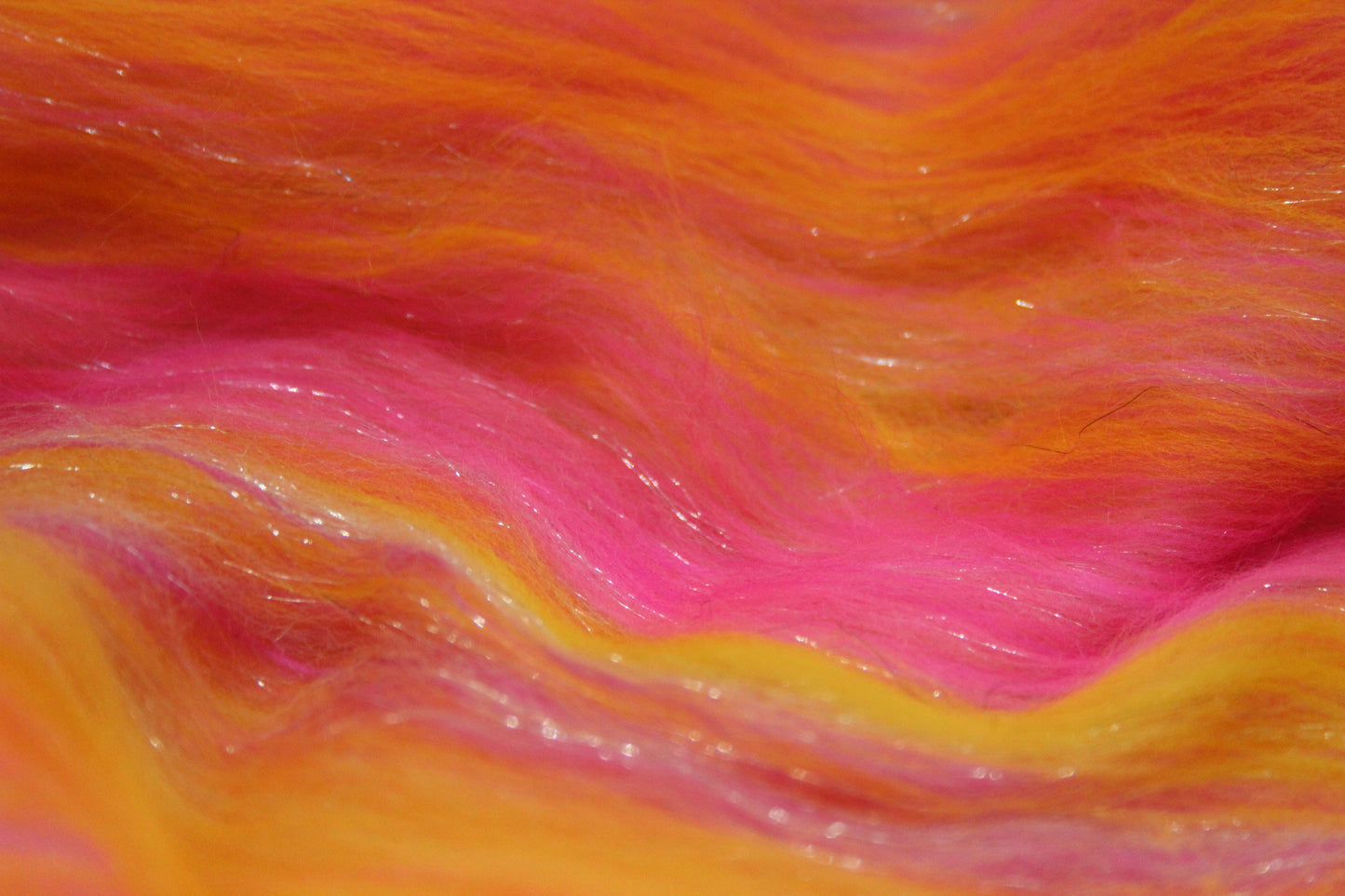 Merino Art Batt  - Pink Yellow - 69 grams 2.4 oz - Wool for felting, spinning and weaving