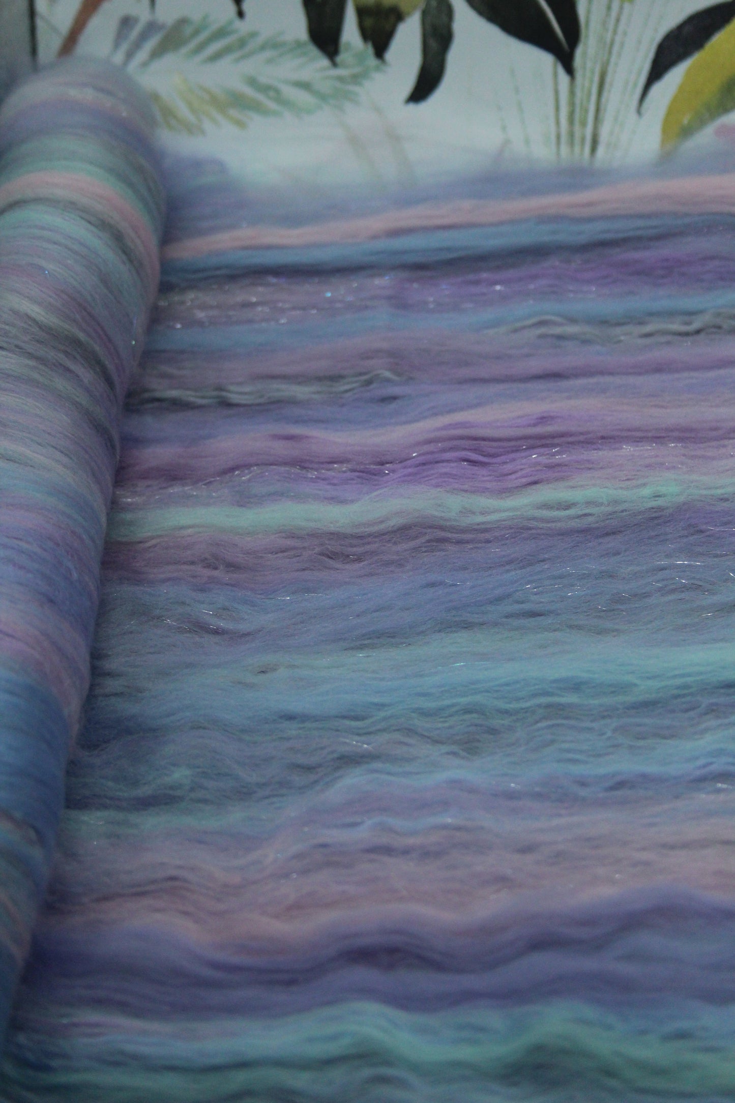 Merino Art Batt  - Purple Blue Pink - 90 grams 3.1 oz - Wool for felting, spinning and weaving