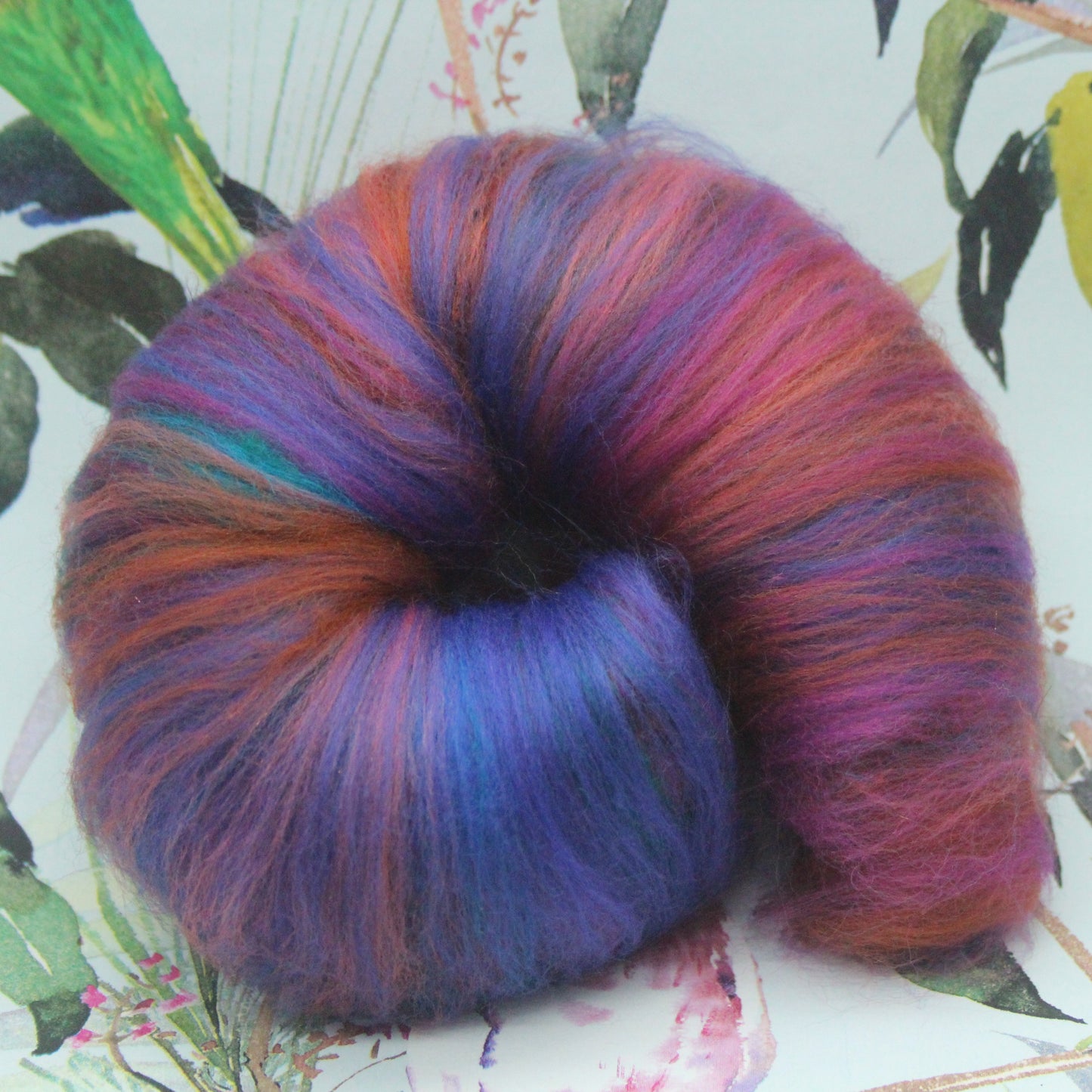 Merino Art Batt  - Ultraviolet Brown Blue Pink - 59 grams 2 oz - Wool for felting, spinning and weaving