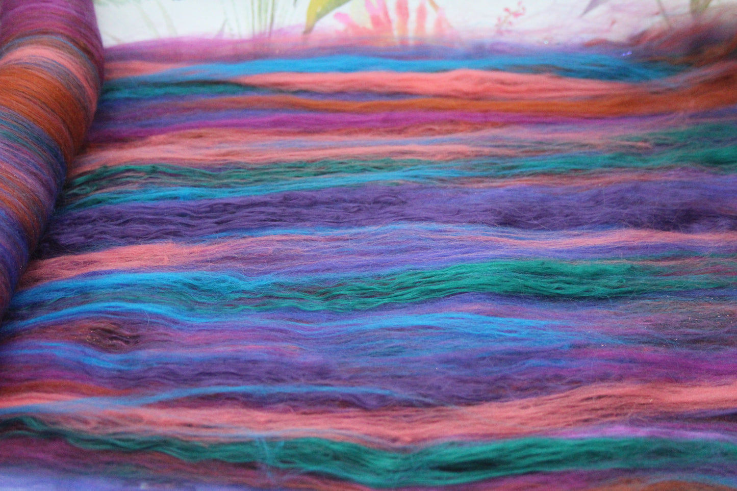 Merino Art Batt  - Ultraviolet Brown Blue Pink - 59 grams 2 oz - Wool for felting, spinning and weaving