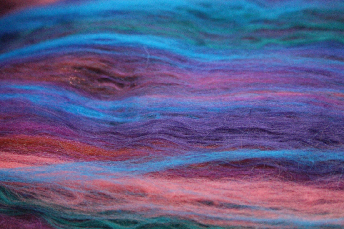 Merino Art Batt  - Ultraviolet Brown Blue Pink - 59 grams 2 oz - Wool for felting, spinning and weaving
