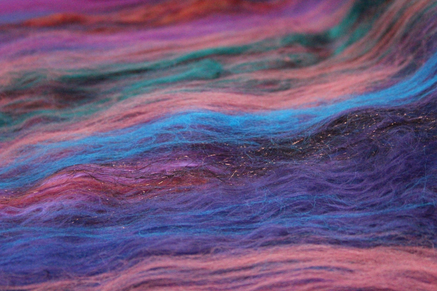 Merino Art Batt  - Ultraviolet Brown Blue Pink - 59 grams 2 oz - Wool for felting, spinning and weaving