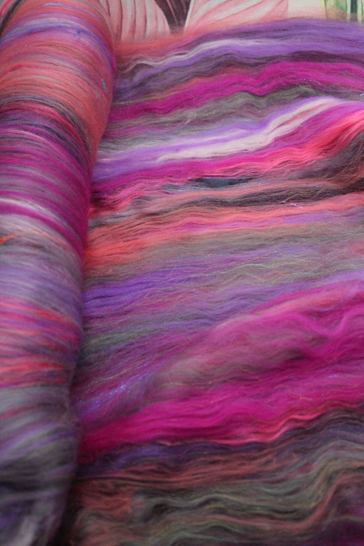 Art Batt  -  Pink Grey Peach -  142 grams 5 oz - Wool for felting, spinning and weaving