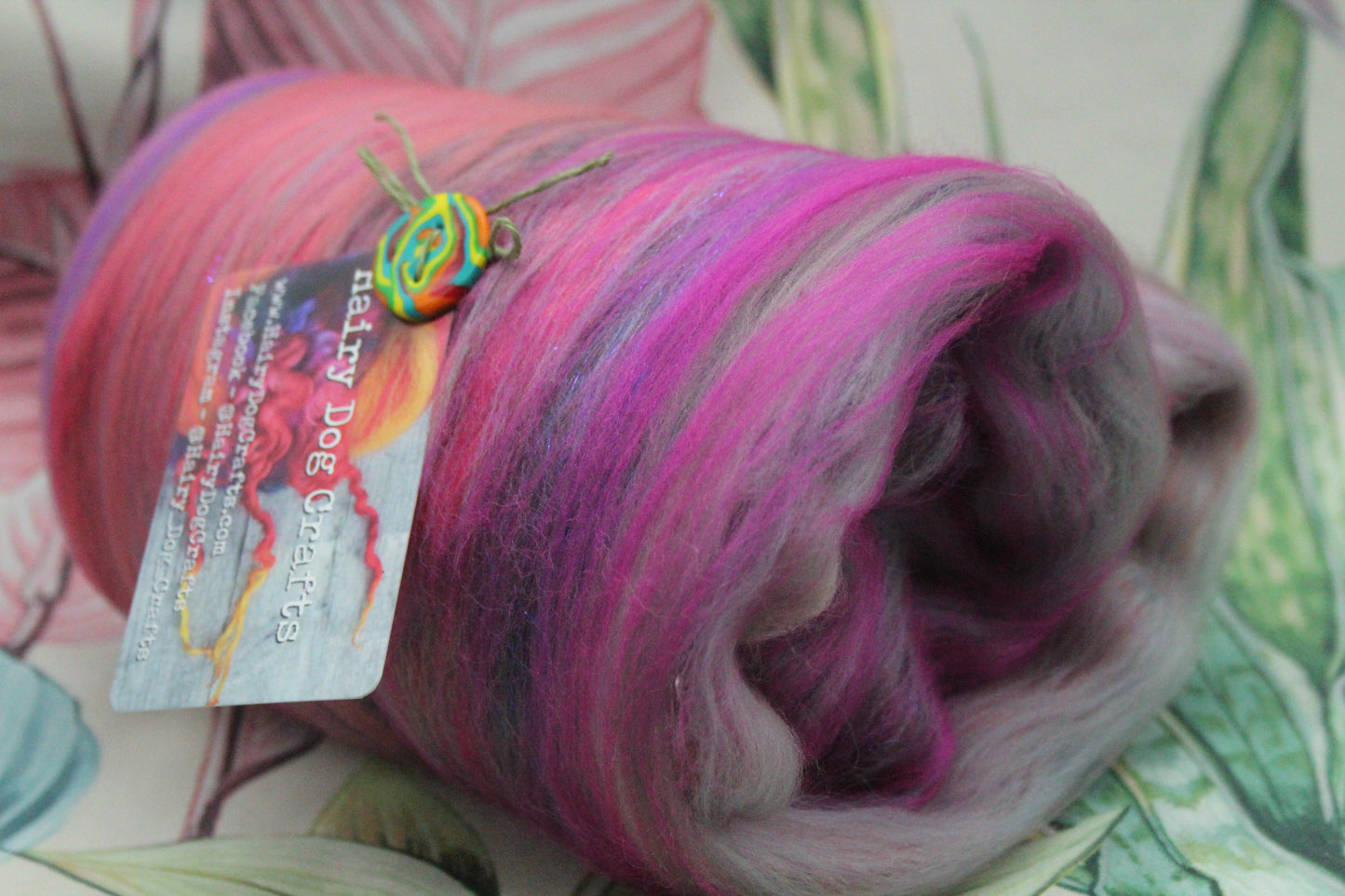 Art Batt  -  Pink Grey Peach -  142 grams 5 oz - Wool for felting, spinning and weaving