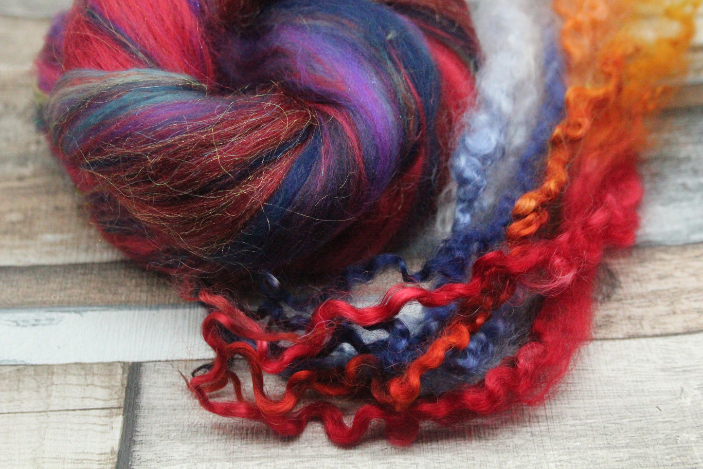 Merino Wool Blend - Red Purple Blue Green - 27 grams / 0.9 oz  - Fibre for felting, weaving or spinning