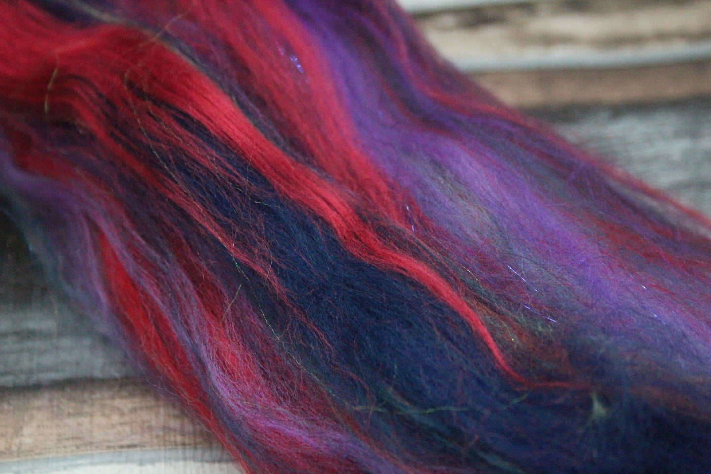 Merino Wool Blend - Red Purple Blue Green - 27 grams / 0.9 oz  - Fibre for felting, weaving or spinning